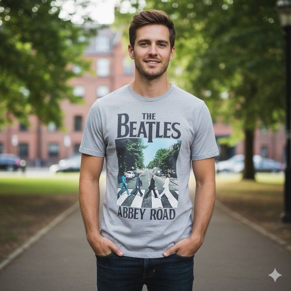 The Beatles Mens Size Small Band Concert T-Shirt Grey Abbey Road Music Retro